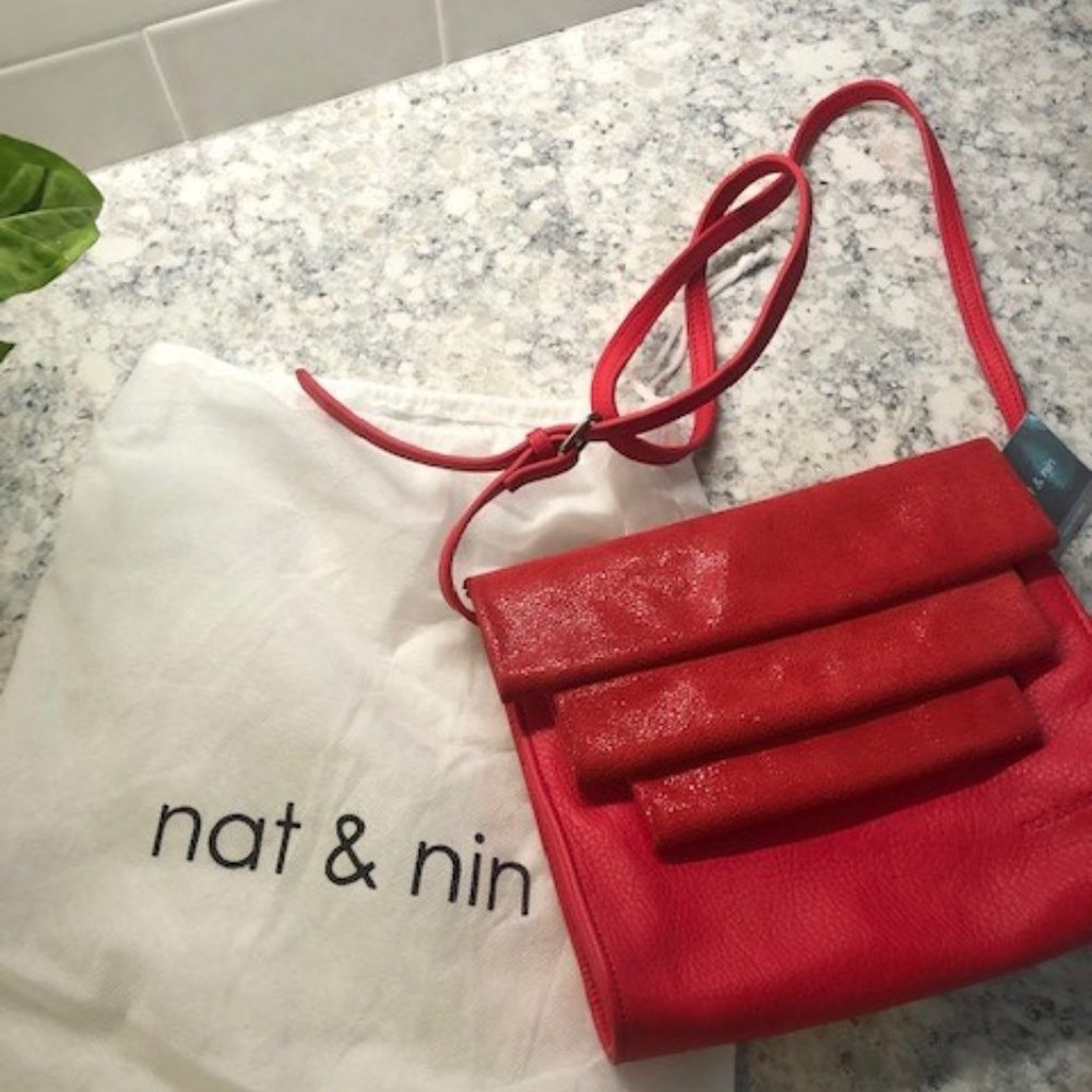 Nat & Nin Red Suede and Leather Crossbody Bag  NWT
